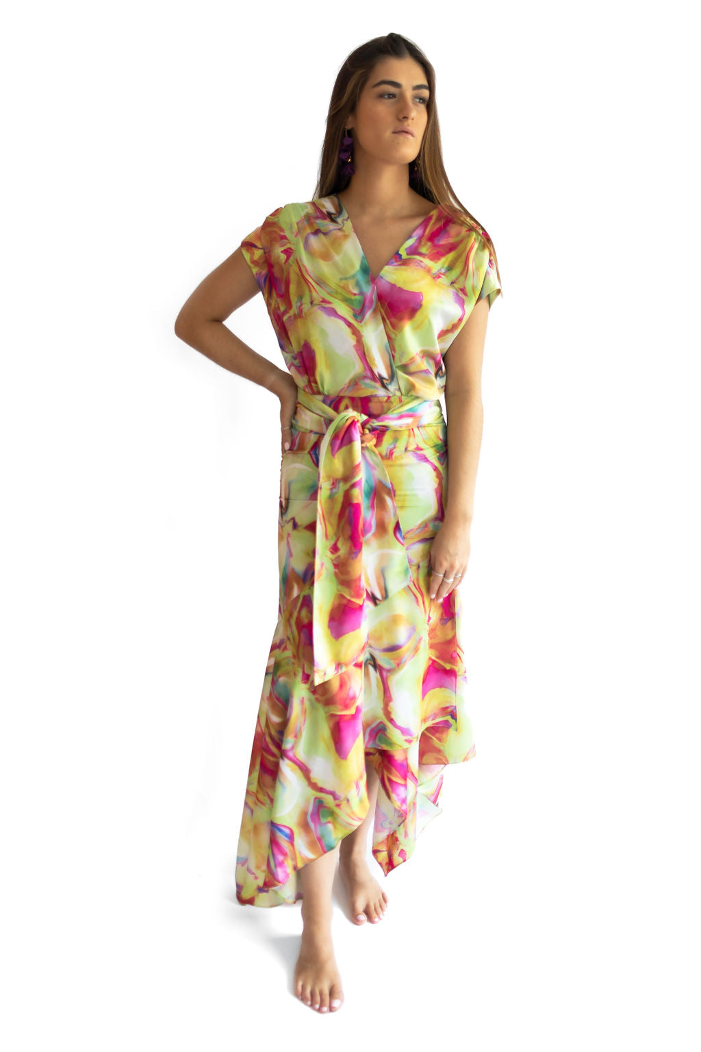 Vestido Sylvia Amarillo con Rosa