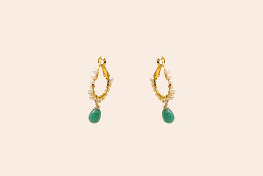 Aretes Arracadas con Perla y Piedra Natural