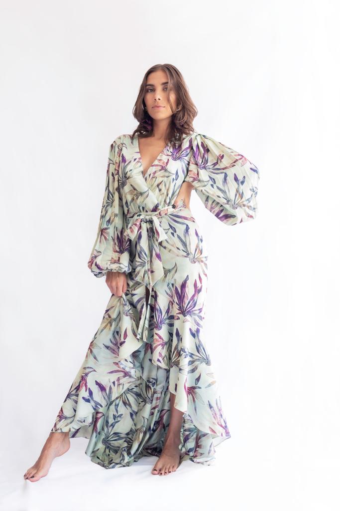 Vestido Natalia Morado con Verde