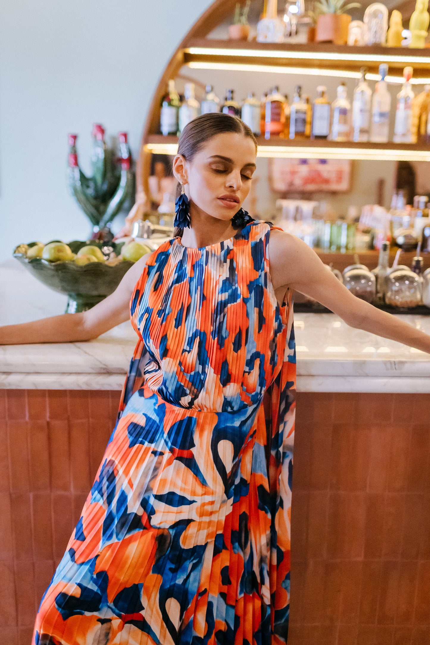 Vestido Manuela Azul con Naranja