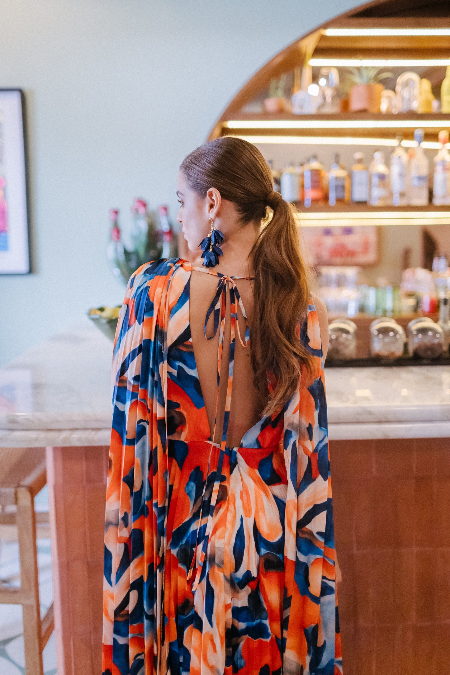 Vestido Manuela Azul con Naranja