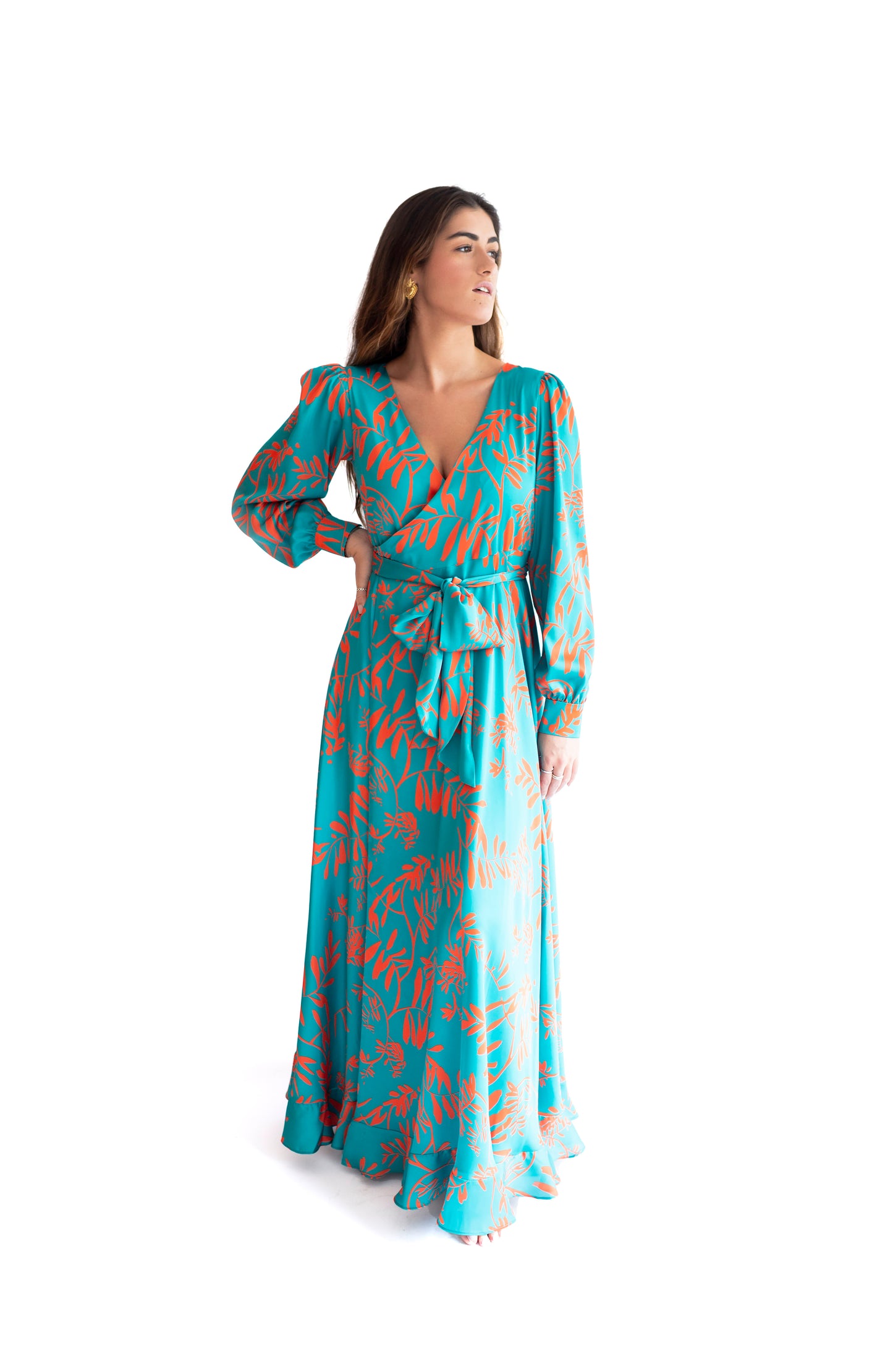Vestido Paula Verde con Naranja
