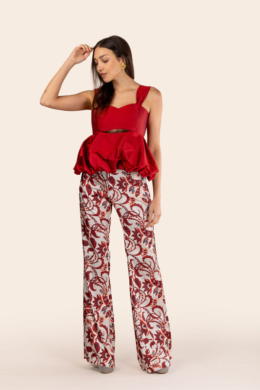 Pantalones Mercedes Blancos con Amibas Rojas