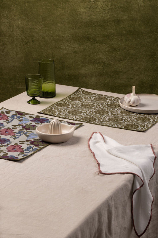 Set de 4 Individuales y 4 Servilletas Flores Verde