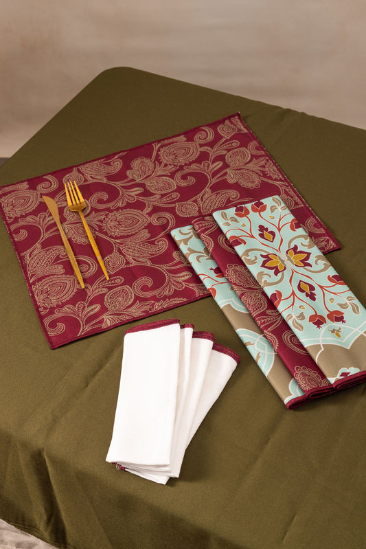 4 Manteles Individuales y 4 Servilletas Menta con Vino
