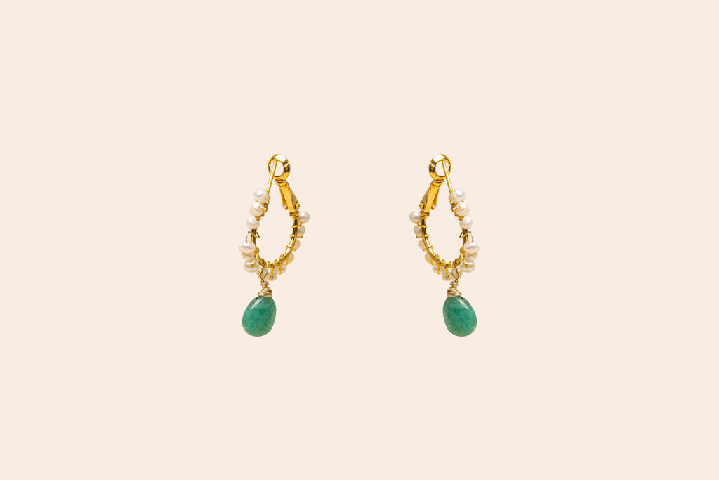 Aretes Arracadas con Perla y Piedra Natural