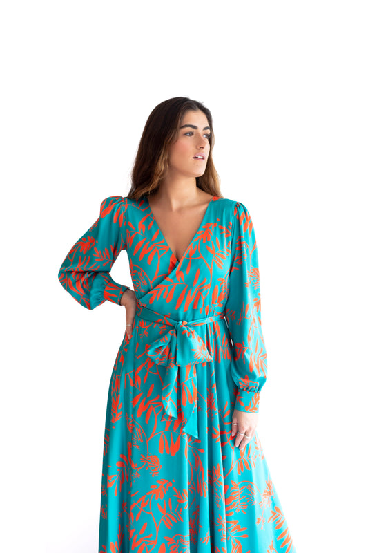 Vestido Paula Verde con Naranja