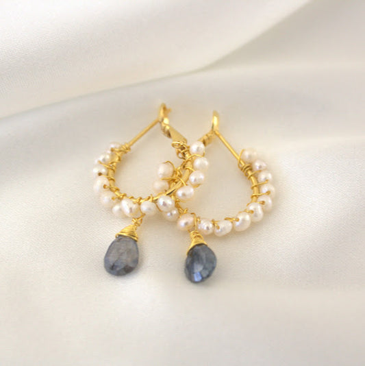 Aretes Arracadas de Perla con Cristal