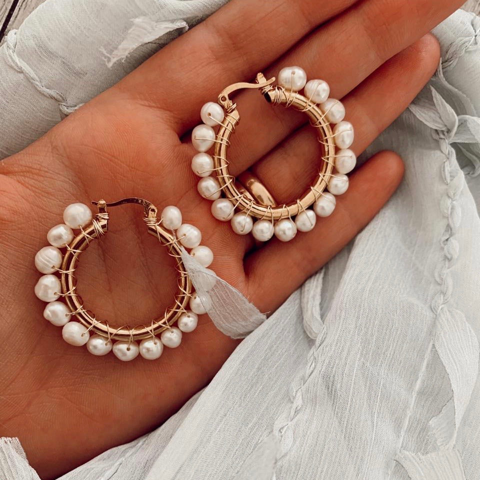 Aretes Arracada con Perlas